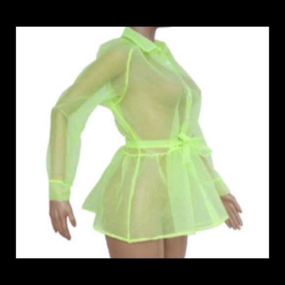 NW/OT! Sheer Mesh LimeGreen Belted Outerwear! - Picture 4 of 6